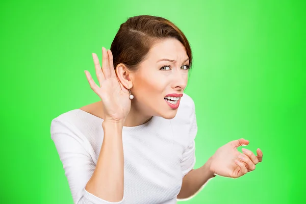 Hard of hearing woman asking to speak up — Stock Photo, Image