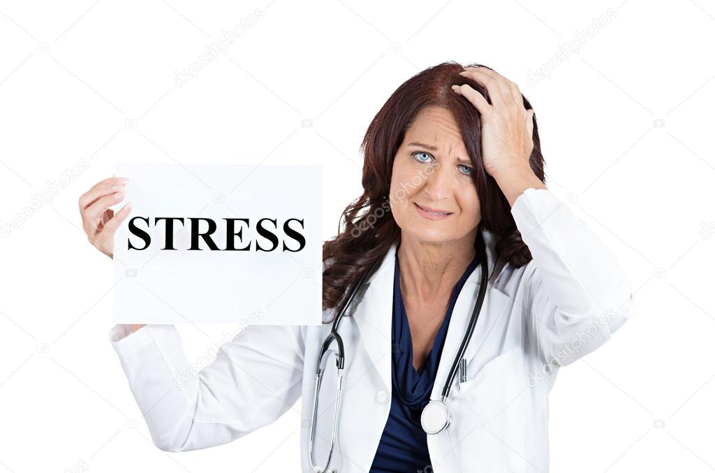 Stressed female health care professional doctor 