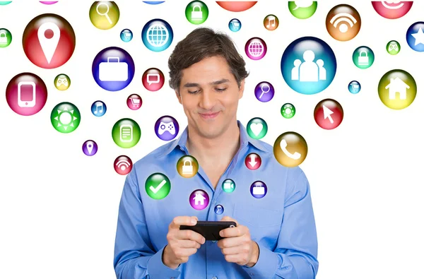 Affärsman med textning på smartphone — Stockfoto