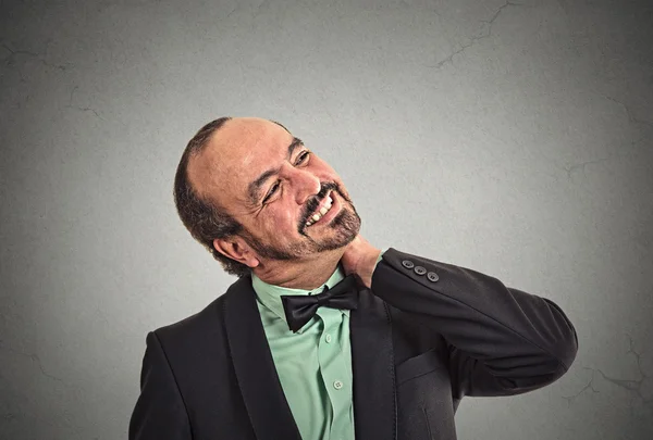 Middle aged businessman executive with neck pain — Stock Photo, Image