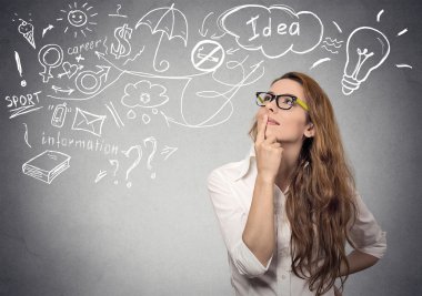 woman thinking dreaming has many ideas looking up clipart