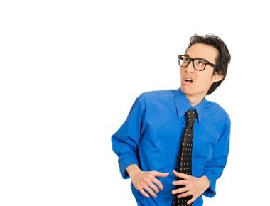 man looking shocked scared trying to protect himself from unpleasant situation  clipart