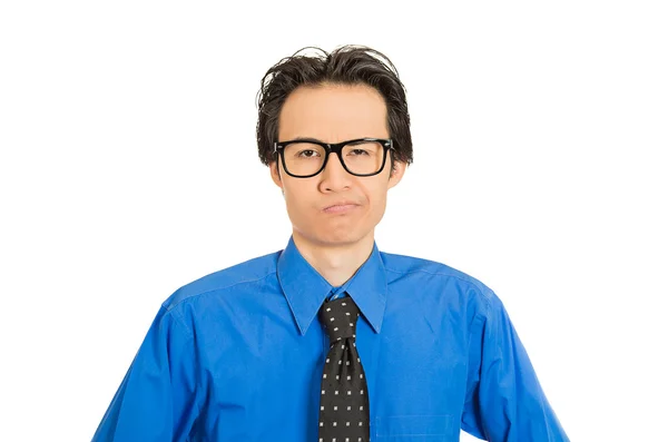 Skeptical young man funny suspicious annoyed looking guy — Stock Photo, Image