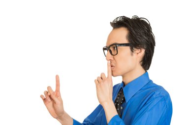 adam sipariş parmak shhh söylemek işaret dilinde sessiz ol