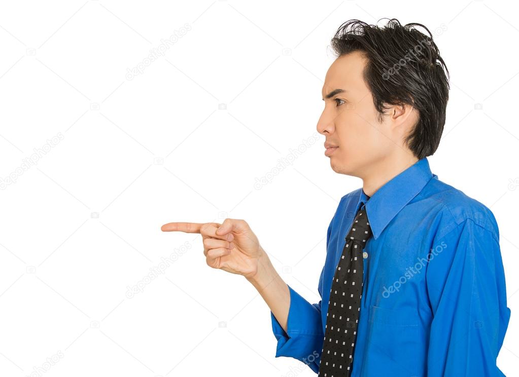 serious man, pointing with index finger at someone