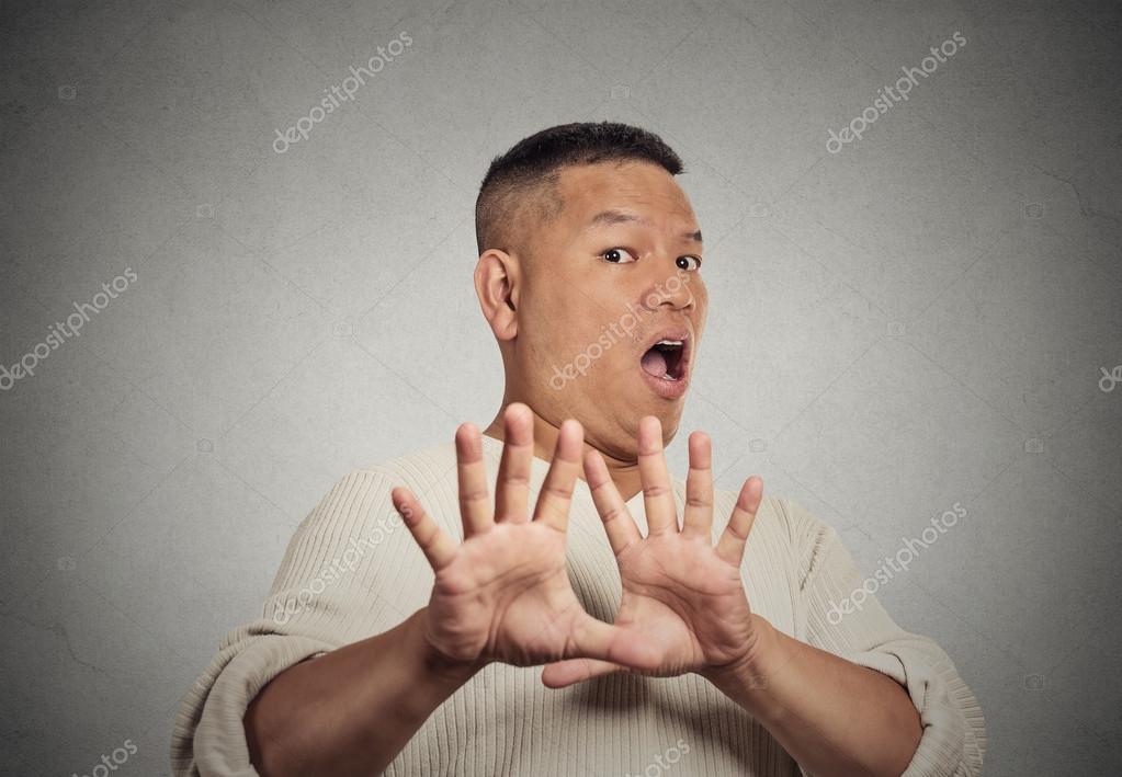 Man Screaming And Looking Terrified Stock Photo - Download Image