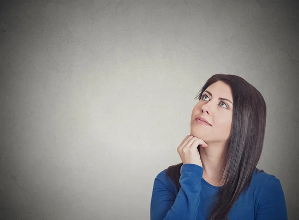 Happy beautiful woman thinking looking up — Stock Photo, Image