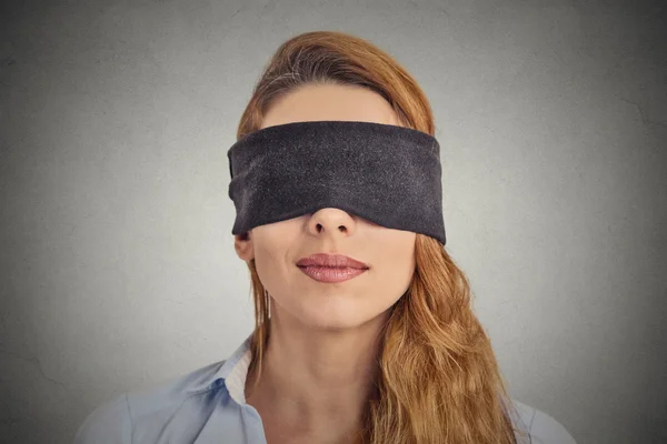 Blindfolded red haired woman — Stock Photo, Image