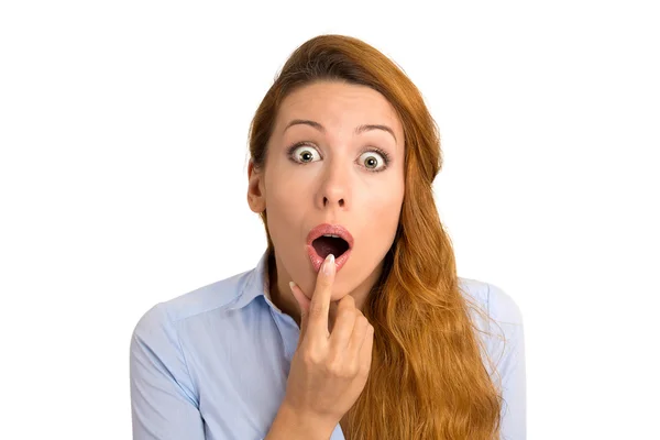 Verrassing verbaasd vrouw weggeblazen — Stockfoto