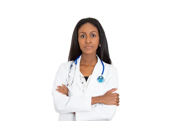 Friendly confident female doctor, healthcare professional with stethoscope — Stock Photo, Image