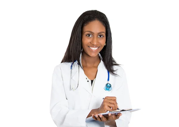 Portrait confident African American female doctor medical professional — Stock Photo, Image