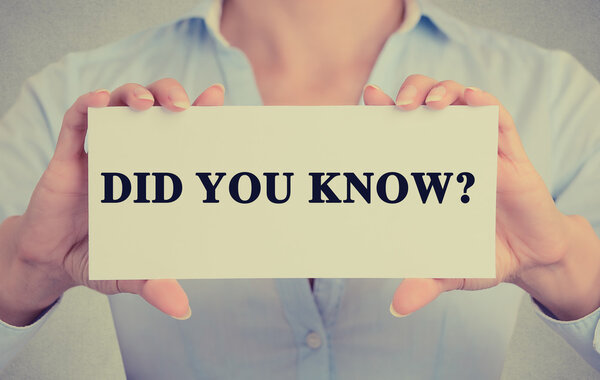 businesswoman hands holding white card sign with Did You Know? question