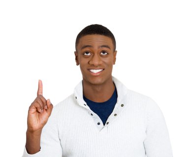 man pointing up looking at something above showing with index finger clipart