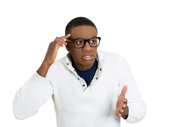 Man thinking daydreaming trying hard to remember something looking up — Stock Photo, Image