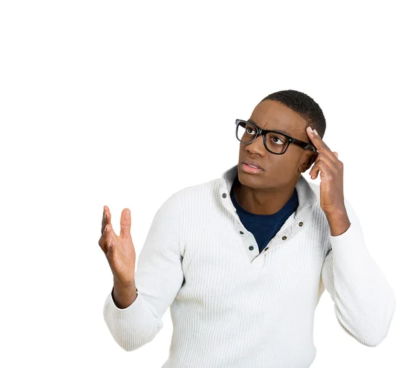 Man thinking daydreaming trying hard to remember something looking up — Stock Photo, Image