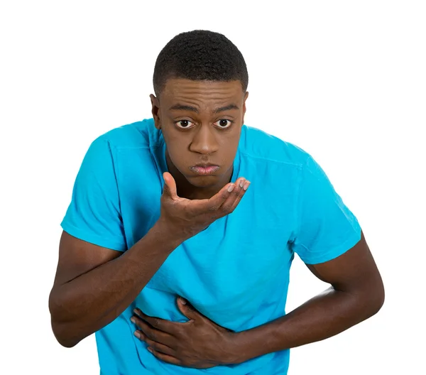 Annoyed, sick man about to chuck, throw up vomit — Stock Photo, Image