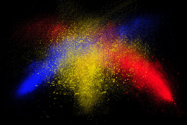 Freeze motion of colorful powder exploding