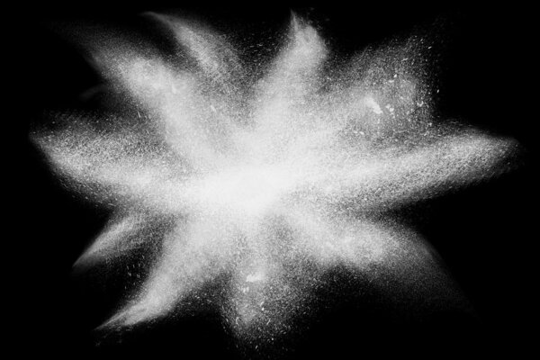 Freeze motion of white powder exploding