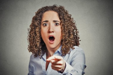 shocked terrified business woman pointing finger  clipart
