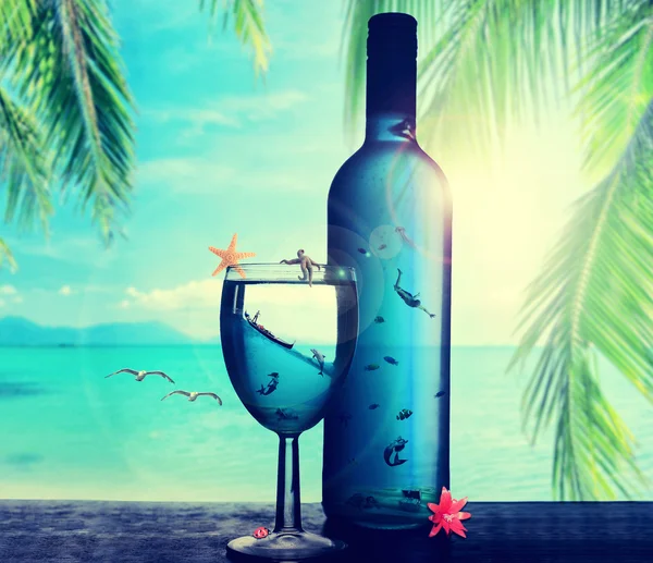 Tropical dream paradise island underwater world in the bottle — Stock Photo, Image