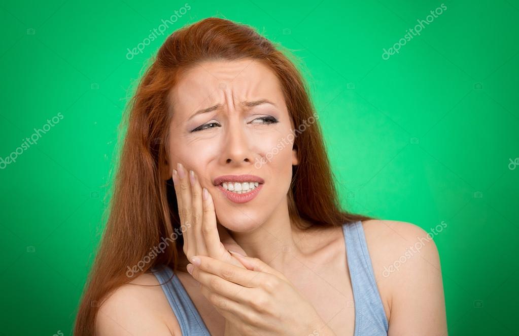 Woman with sensitive toothache crown problem — Stock Photo