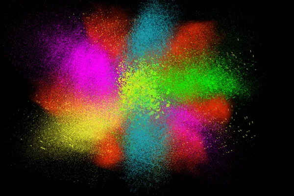 Freeze motion of colorful powder paint exploding splatter — Stock Photo, Image