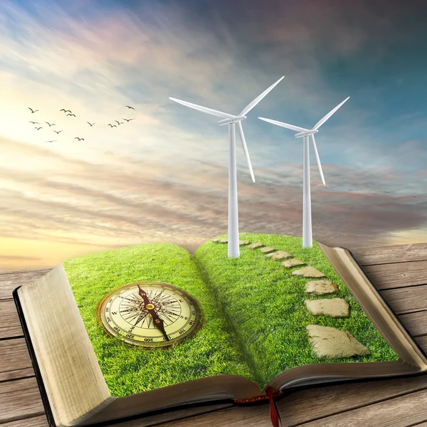 Wind generatoren, ecologie. Toekomst van energie industrie concept — Stockfoto