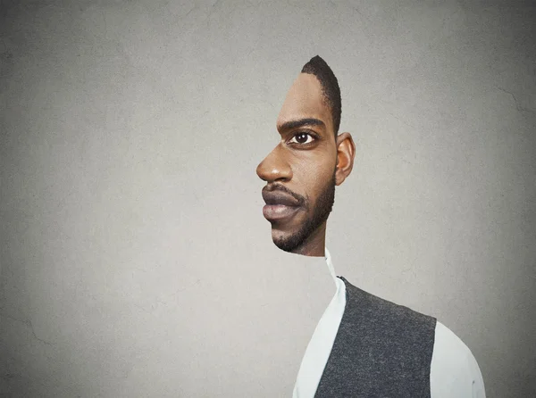 Surrealistische Porträtfront mit ausgeschnittenem Profil eines jungen Mannes — Stockfoto