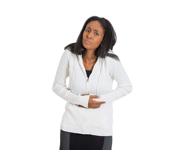 胃の腹部の痛みを持つ女性 — ストック写真