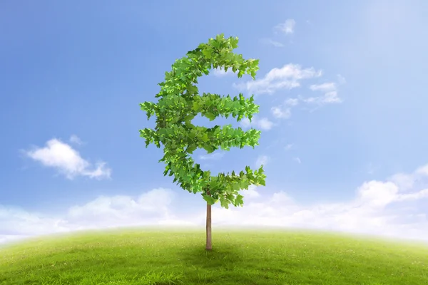 Árbol de crecimiento financiero y éxito en forma de signo del euro — Foto de Stock