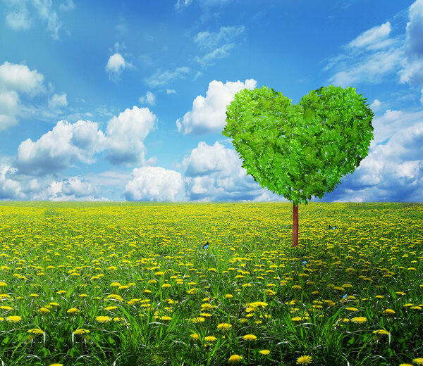 Tree in the shape of heart, valentines day background