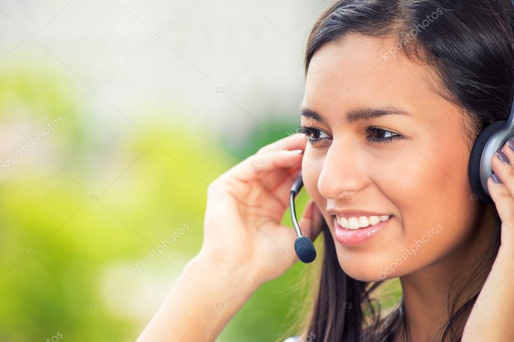 happy smiling cheerful support phone operator wuth headset