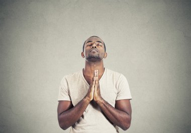 man praying hands clasped hoping for best  clipart