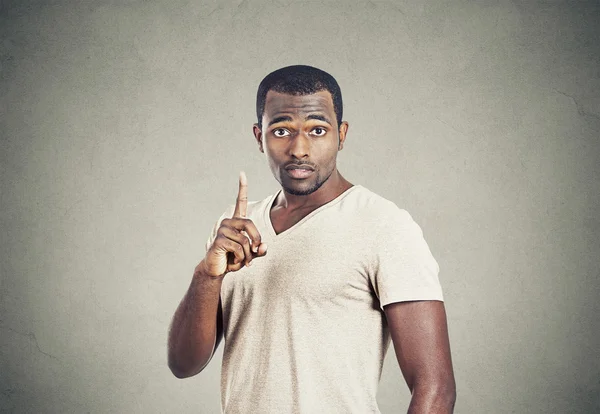 Man pointing up having idea solution, showing finger number one — Stock Photo, Image