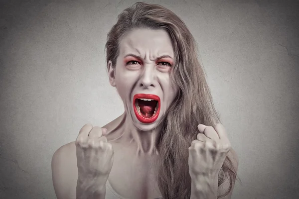 Angry screaming woman hysterical having breakdown — Stock Photo, Image