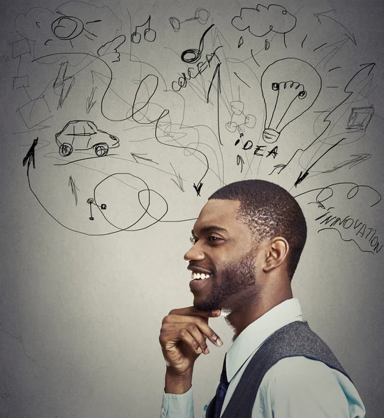 Closeup portrait happy young man has many ideas — Stock Photo, Image