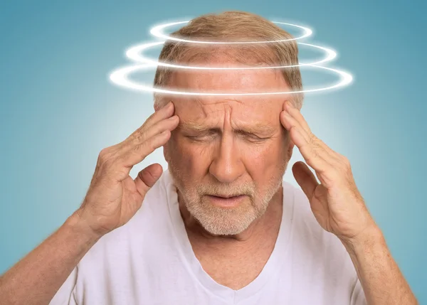 Headshot senior man with vertigo suffering from dizziness — Stock Photo, Image