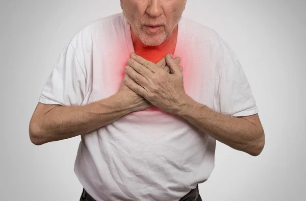 Sick old man, elderly guy, having severe infection, chest pain — Stock Photo, Image