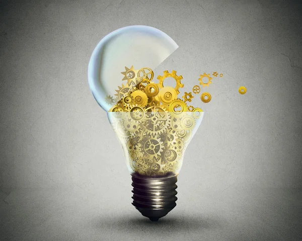 Creative technology communication concept lightbulb with gears — Stock Photo, Image