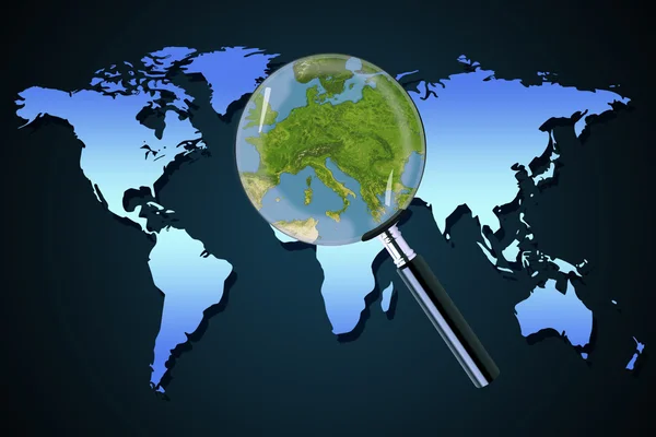 Earth Europe crisis political Greece Italy focused magnifying glass — Stock Photo, Image