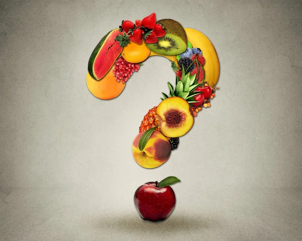 Frais questions diététiques concept groupe fruits forme question — Photo