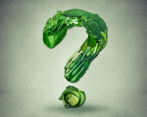 Πράσινο διατροφή ερωτήσεις έννοια resh φρούτα λαχανικά — Φωτογραφία Αρχείου