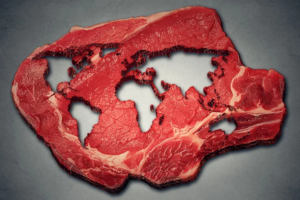 Indústria global de carne e conceito mundial de produção de carne de bovino — Fotografia de Stock
