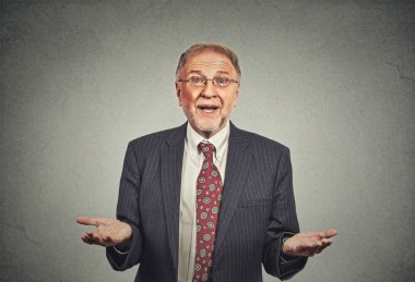 clueless senior man, arms out asking why what's problem clipart