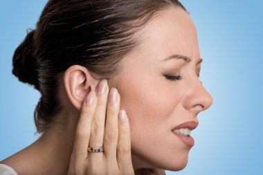 side profile sick young female having ear pain clipart