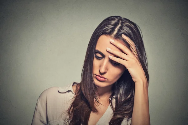 Portrait stressed sad young woman looking down — Stock Image Portrait stressed sad young woman looking down Royalty Free Stock Photos