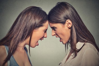 Two women fight. Angry women screaming looking at each other clipart
