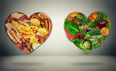 Diet choice dilemma and heart health concept clipart