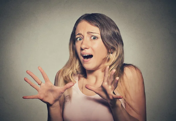 Concerned scared young screaming woman — Stok fotoğraf