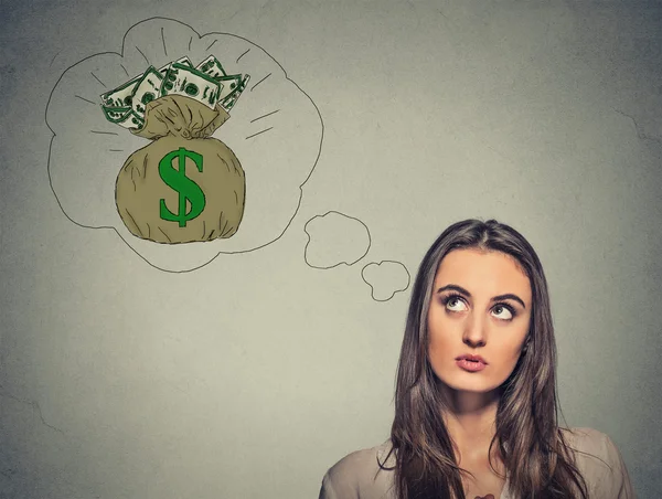 Woman dreaming of financial success a lot of money — Stockfoto